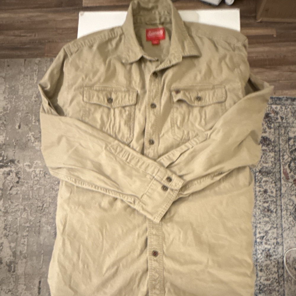 Coleman Beige Long Sleeve Button-Up‎ XXL Cotton Men Woven outdoors Heavyweight